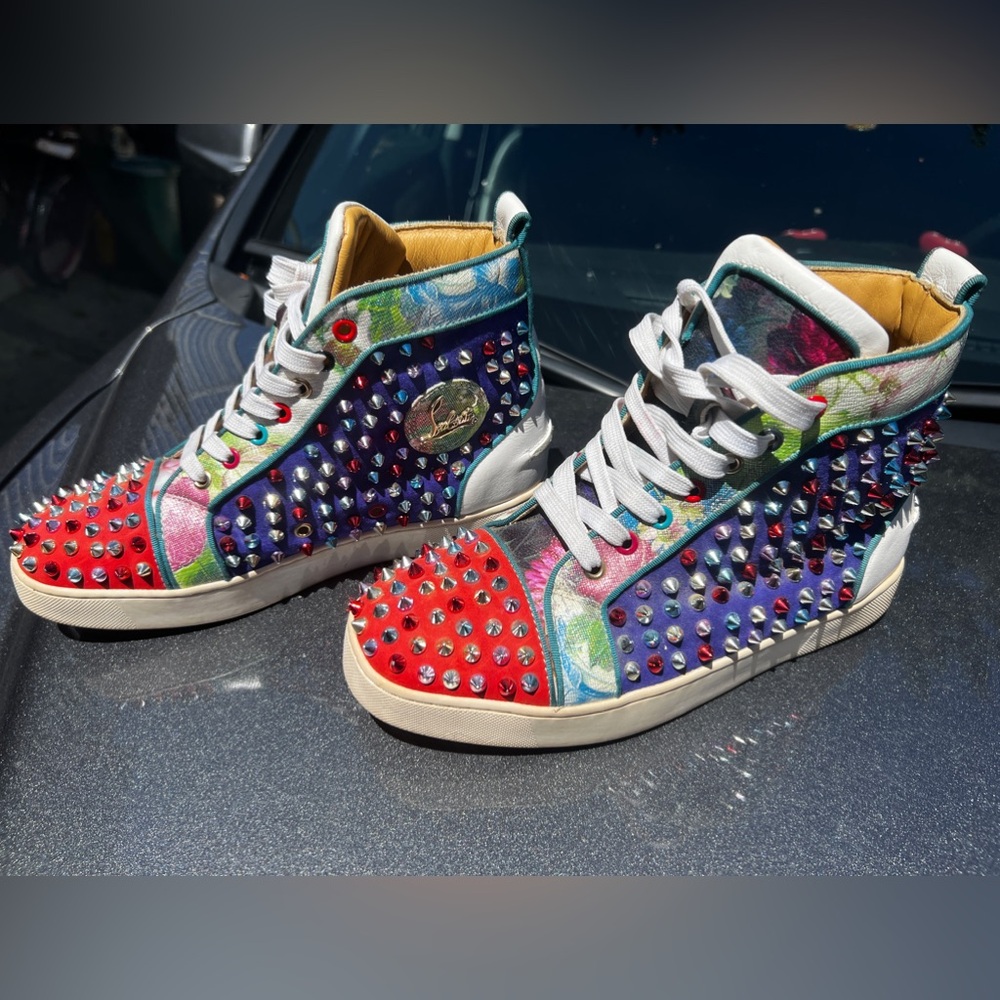 Christian Louboutin Multicolor Louis Spikes High-Top Sneakers Size 7.5